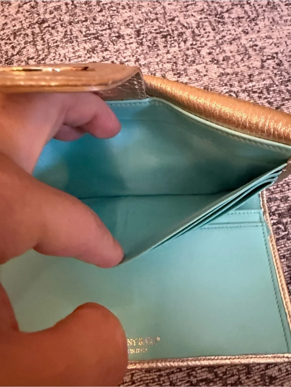 Tiffany & Co. Metallic Gold Leather Continental Wallet